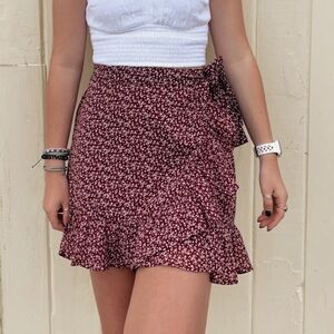 Hollister Red Ruffled Wrap Mini Skirt